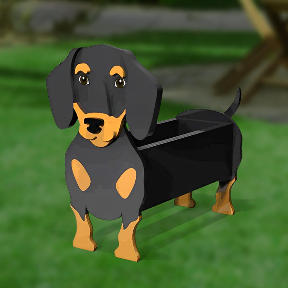 Schwarz-brauner Dachshund Blumentopf