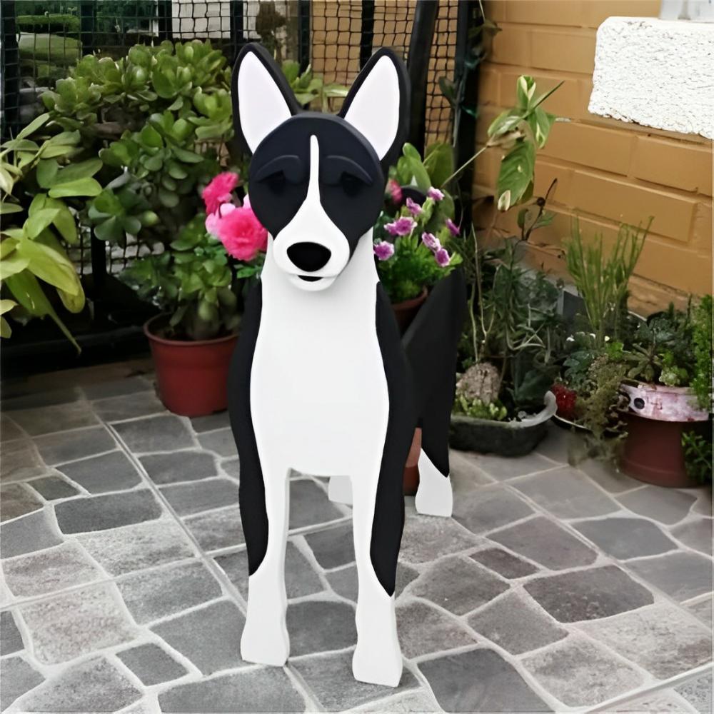 Schwarzer Basenji Blumentopf