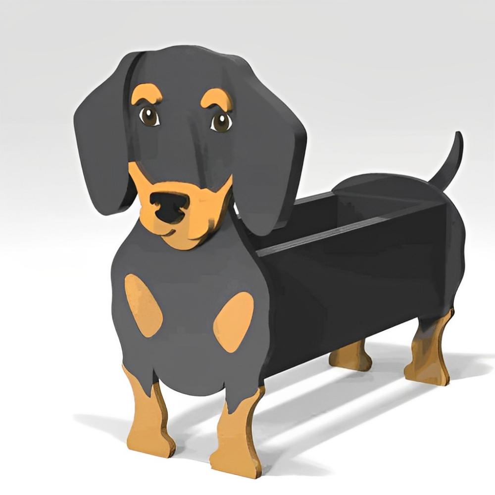 Schwarz-brauner Dachshund Blumentopf